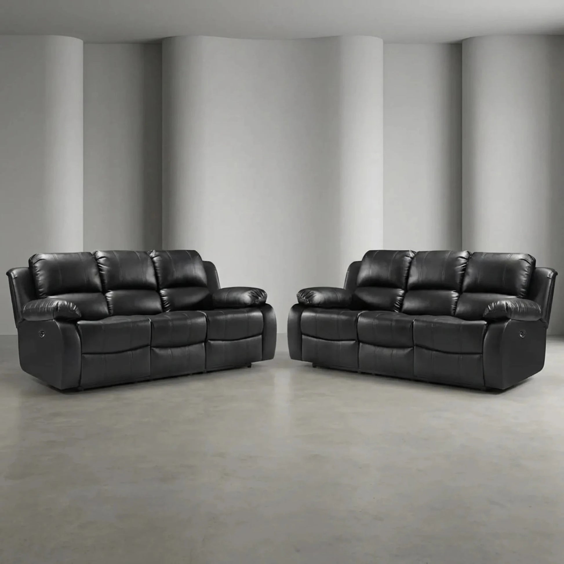 Valencia Black Leather Electric Recliner 3+3 Seater Sofa - Furniture Instore