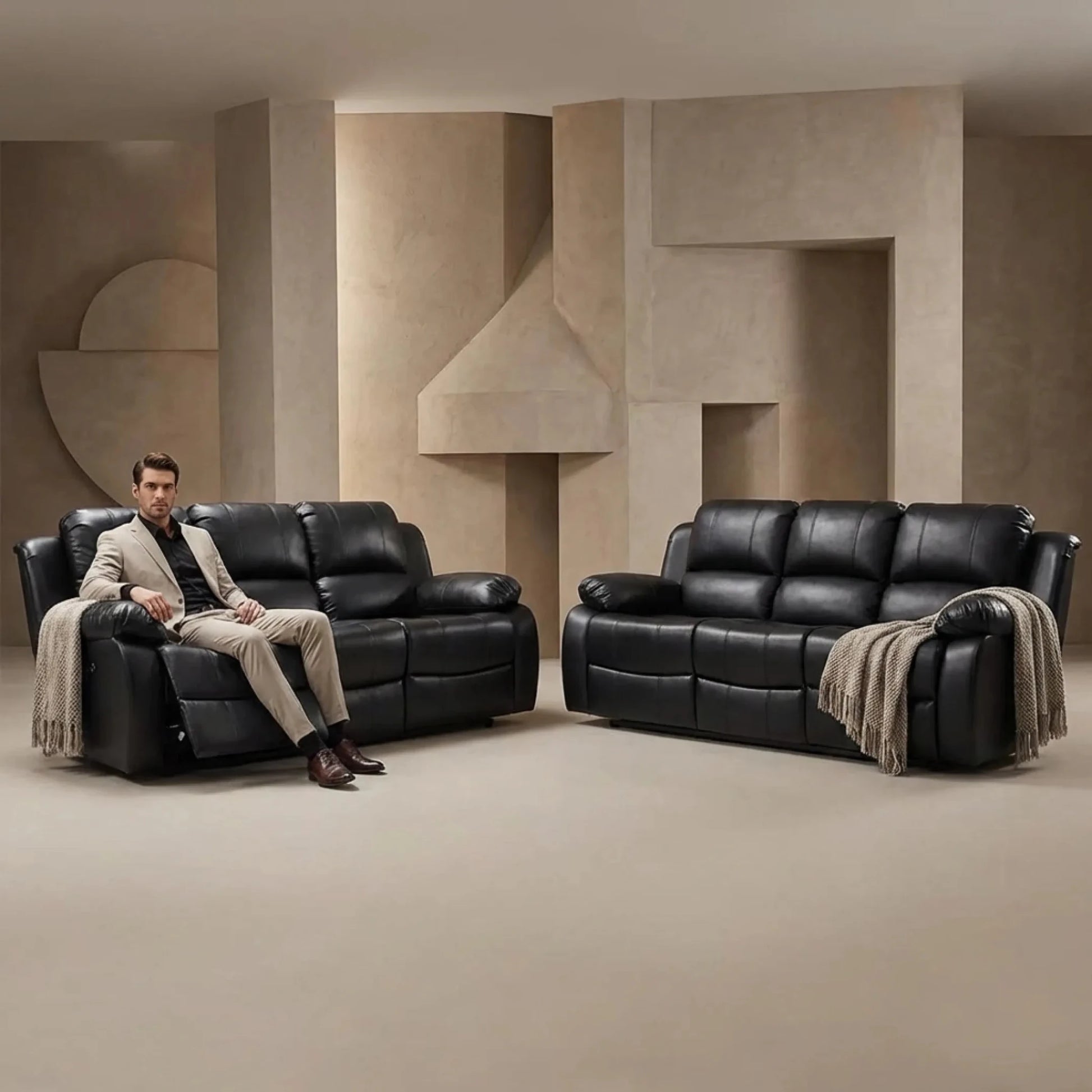 Valencia Black Leather Electric Recliner 3+3 Seater Sofa - Furniture Instore