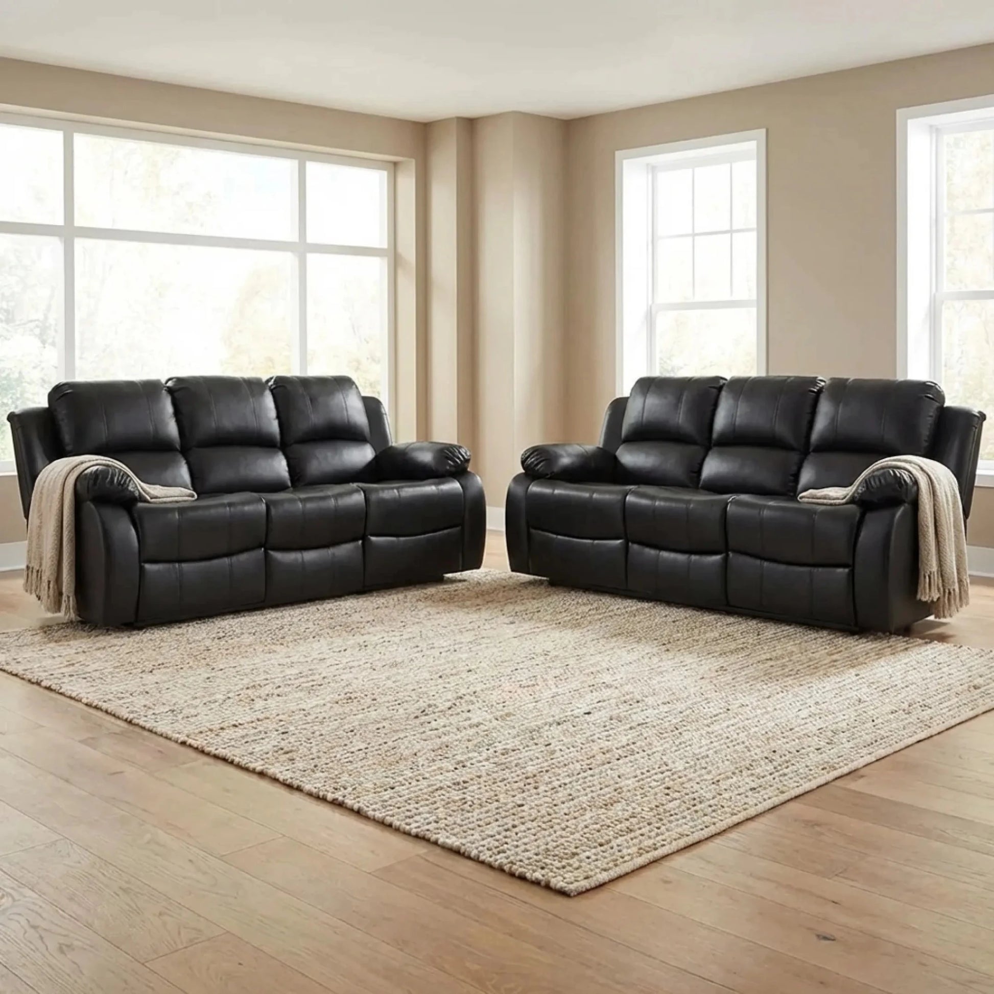 Valencia Black Leather Electric Recliner 3+3 Seater Sofa - Furniture Instore