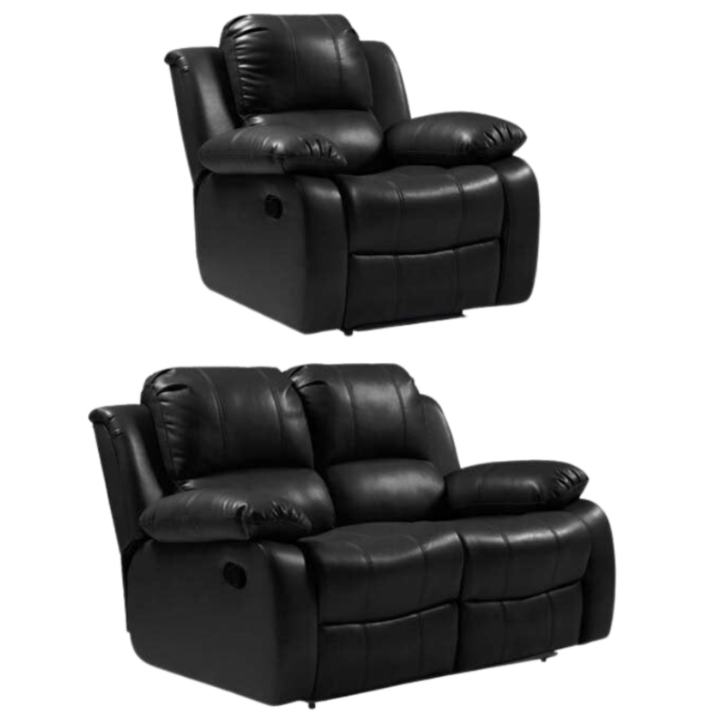 Valencia Black Leather Manual Recliner 2+1 Seater Sofa Set - Furniture Instore
