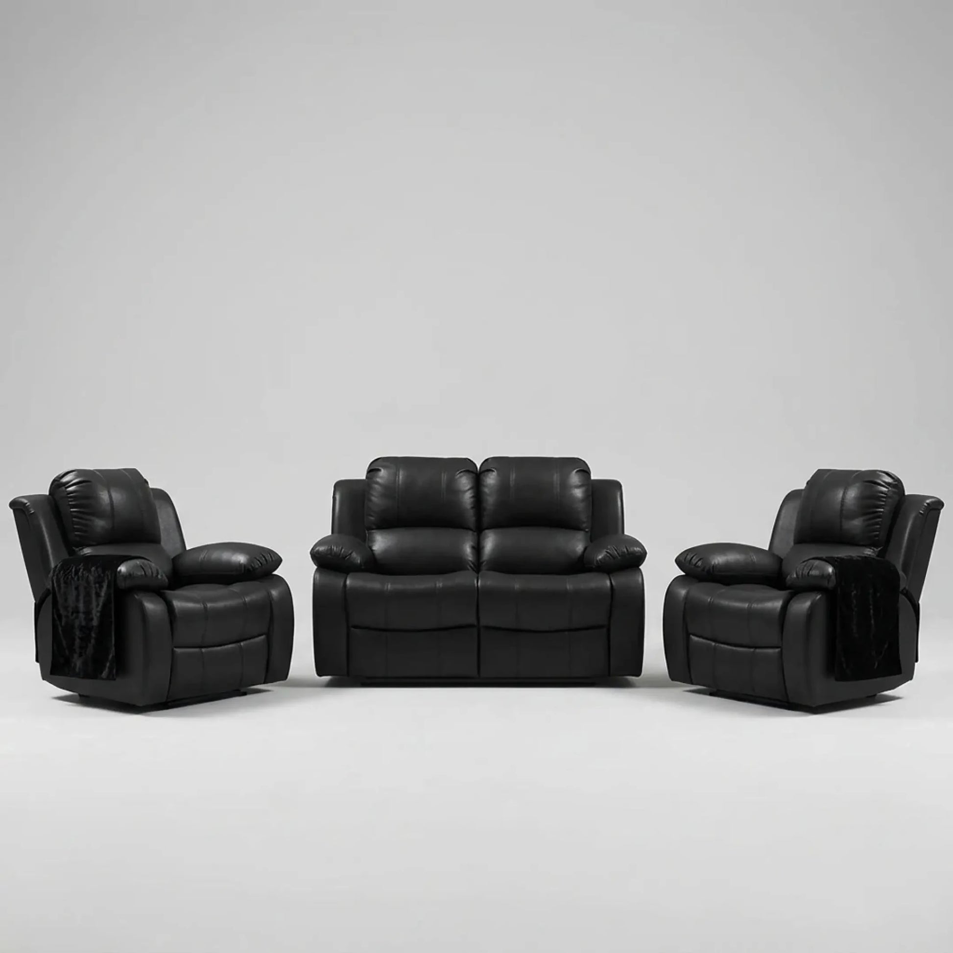 Valencia Black Leather Recliner 2+1+1 Sofa Set
