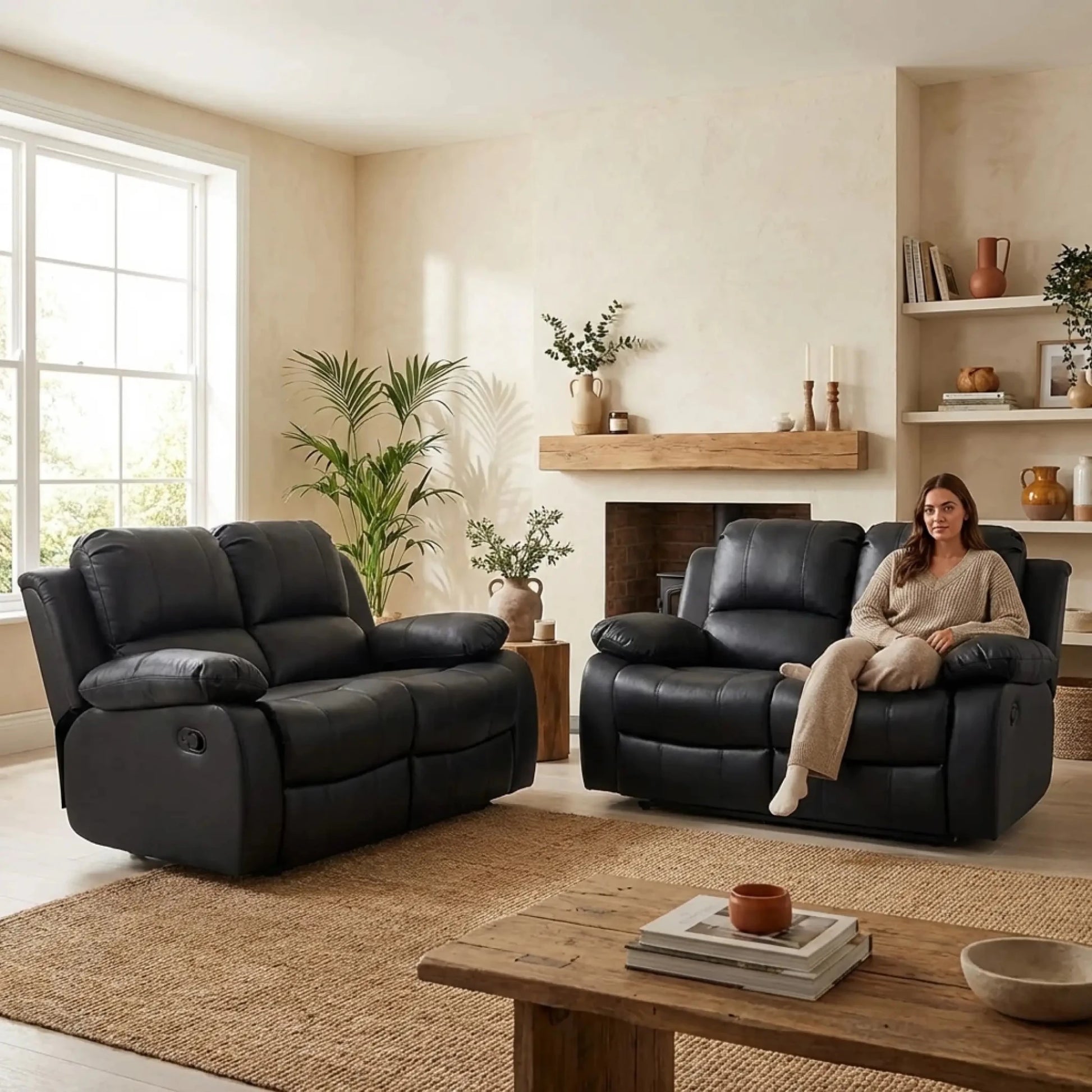 valencia-black-2-2-manual-recliner-sofa-set