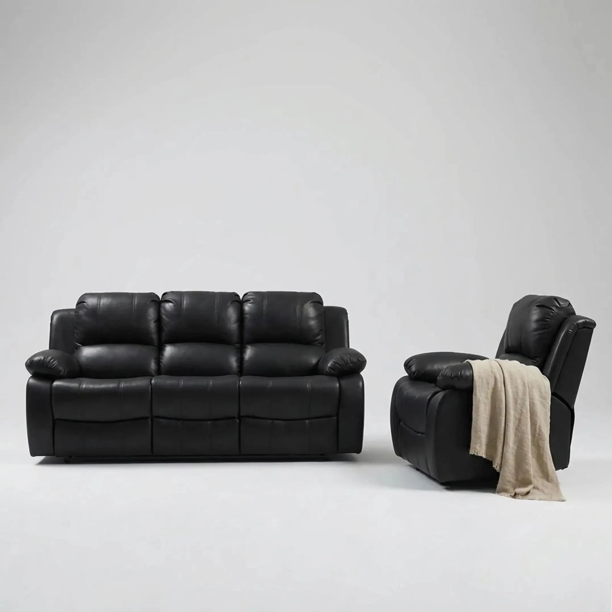 valencia-black-manual-leather-3-1-seater-set