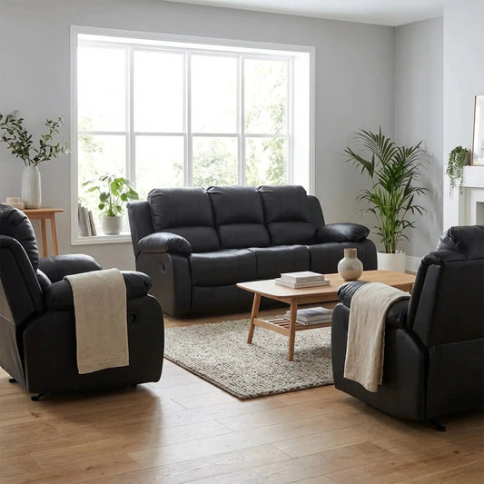 Valencia Black Leather Manual Recliner 3+1+1 Sofa Set
