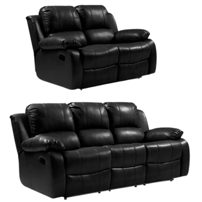 Valencia Black Leather Manual Recliner 3+2 Seater Sofa Set - Furniture Instore