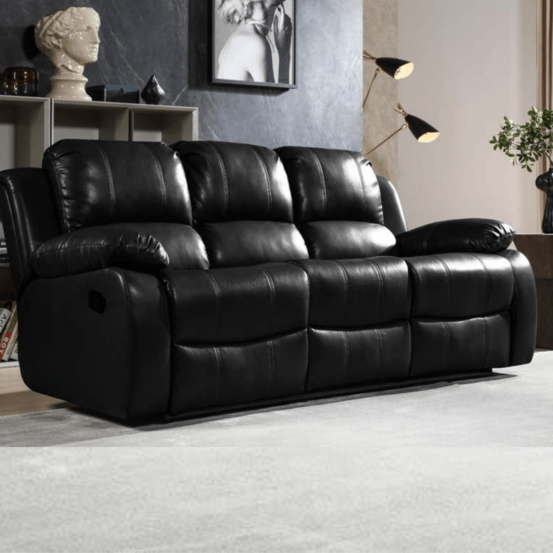 Valencia Black Leather Manual Recliner 3+2+1 Seater Sofa Set - Furniture Instore