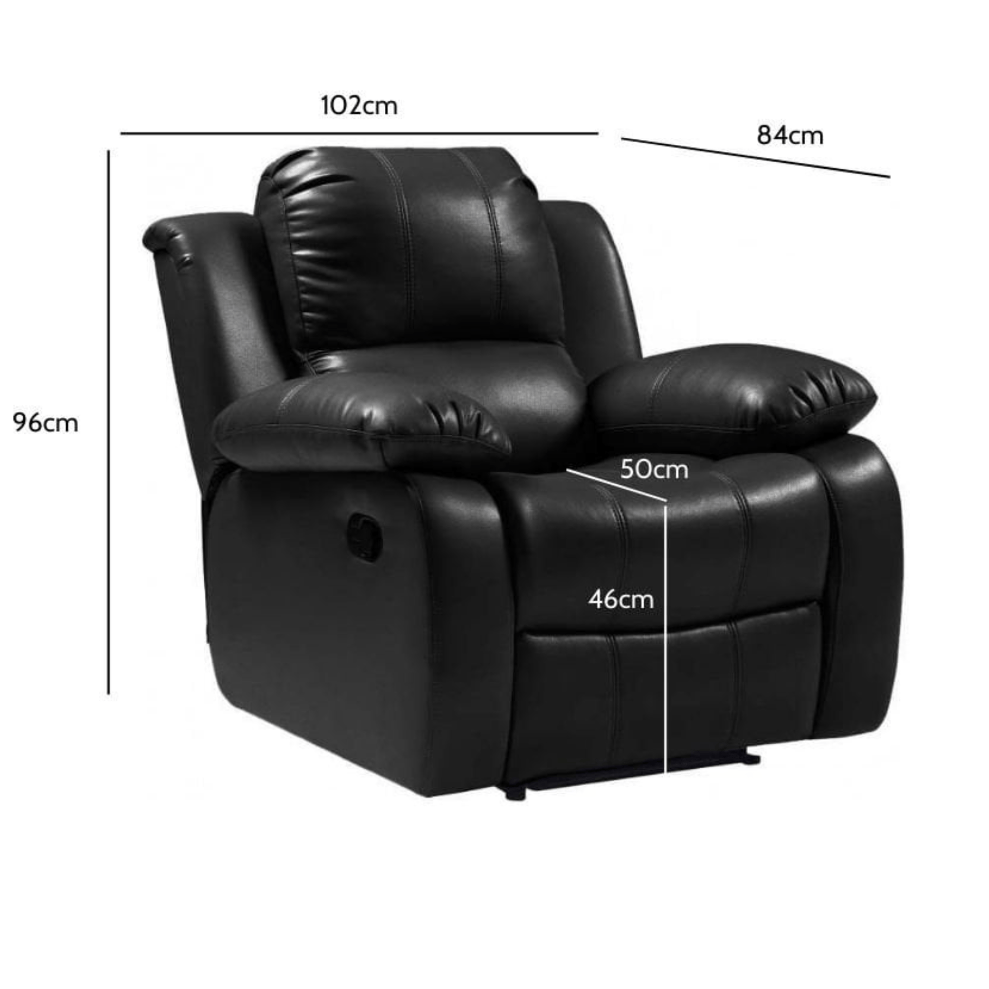 Valencia Black Leather Recliner Chair – Manual Control - Furniture Instore