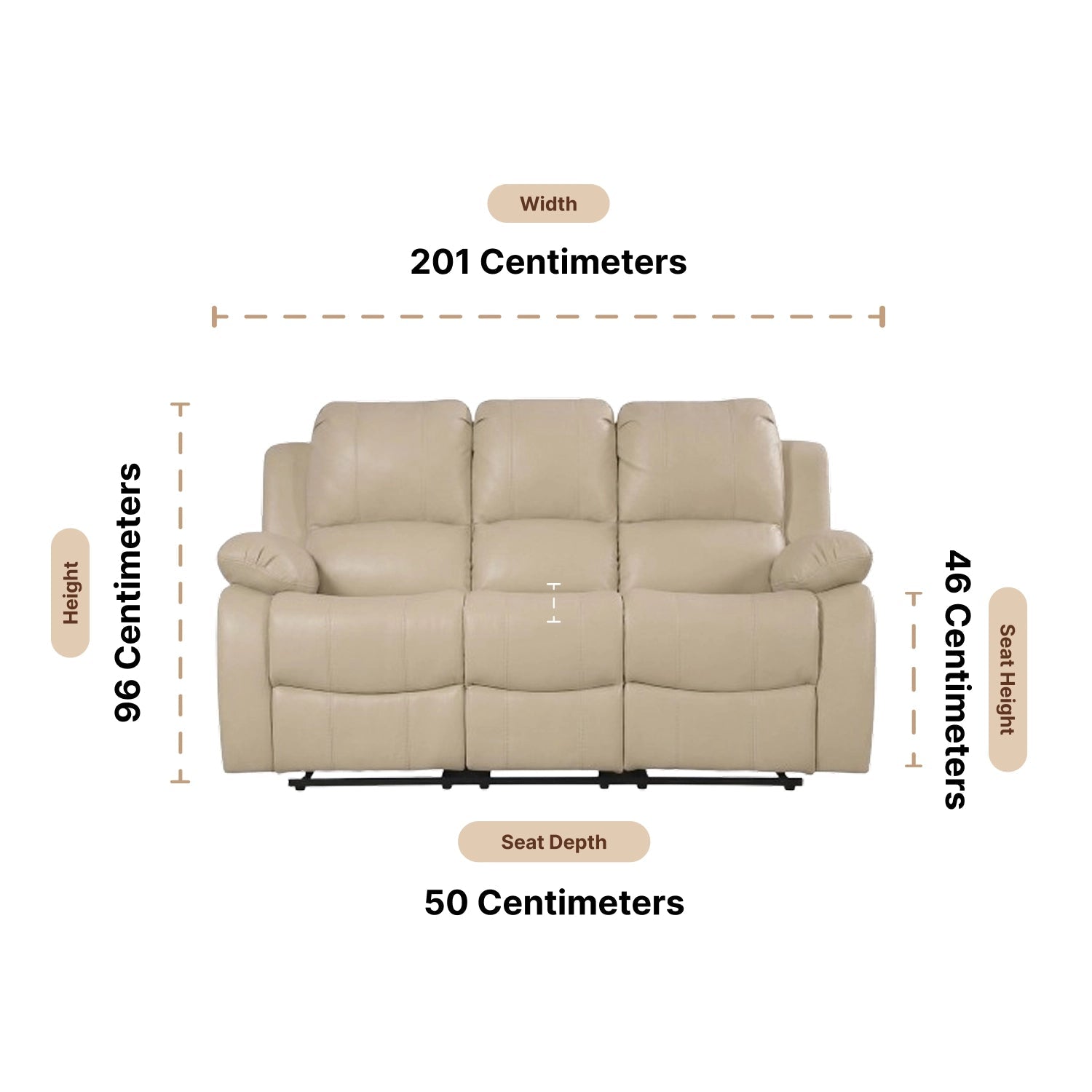 Valencia Cream Leather 2 Seater Manual Recliner Sofa - Furniture Instore