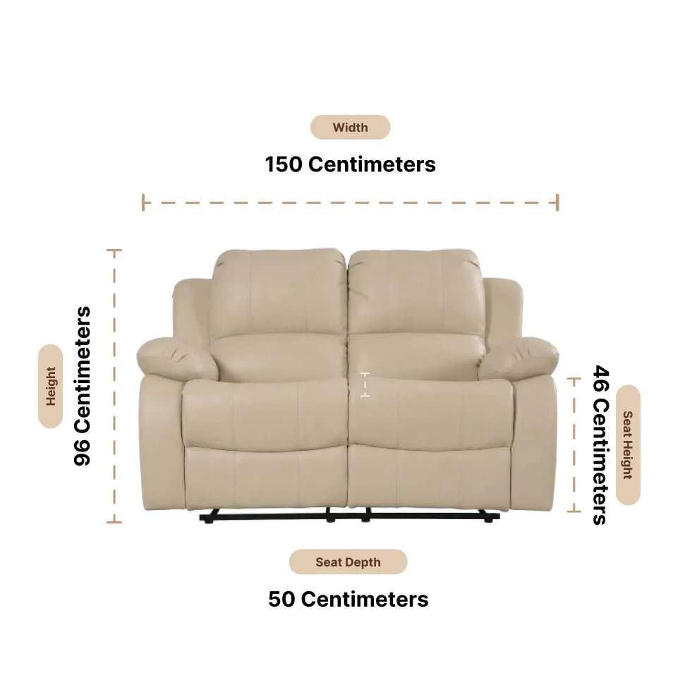 Valencia Cream Leather 2 Seater Manual Recliner Sofa — Dimension diagram