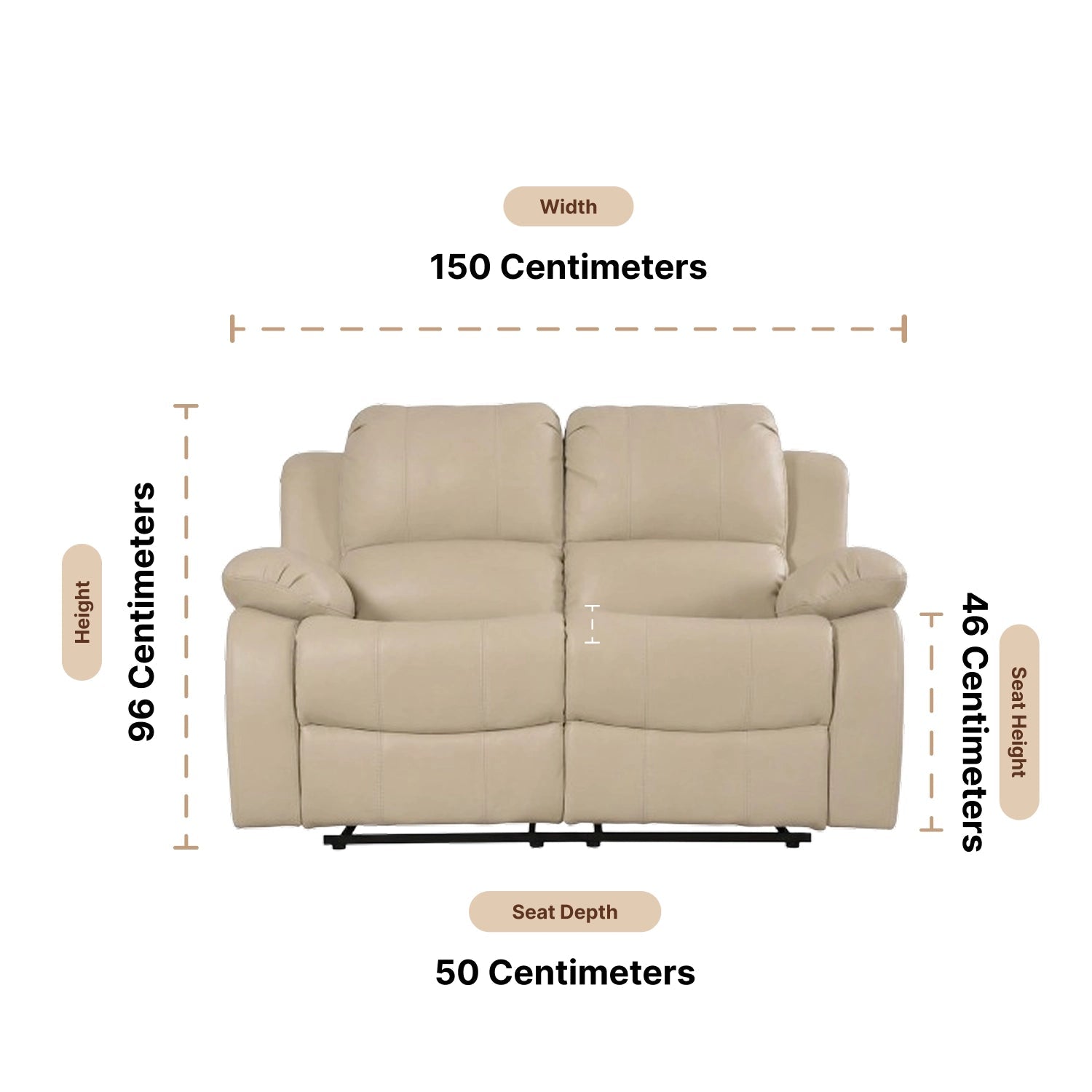 Valencia Cream Leather 3 Seater Manual Recliner Sofa - Furniture Instore