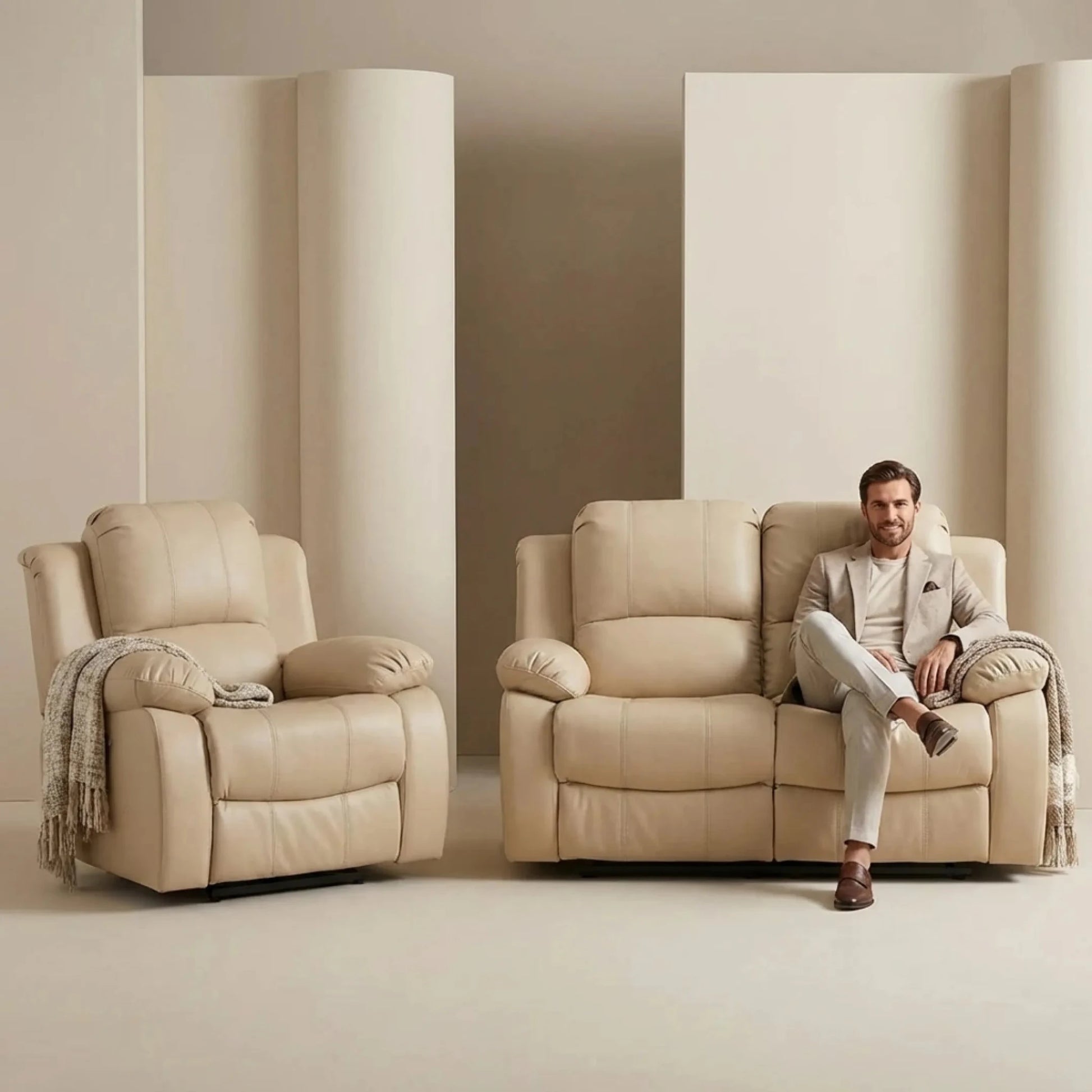 Valencia Cream Leather Electric Recliner 2+1 Sofa Set - Furniture Instore