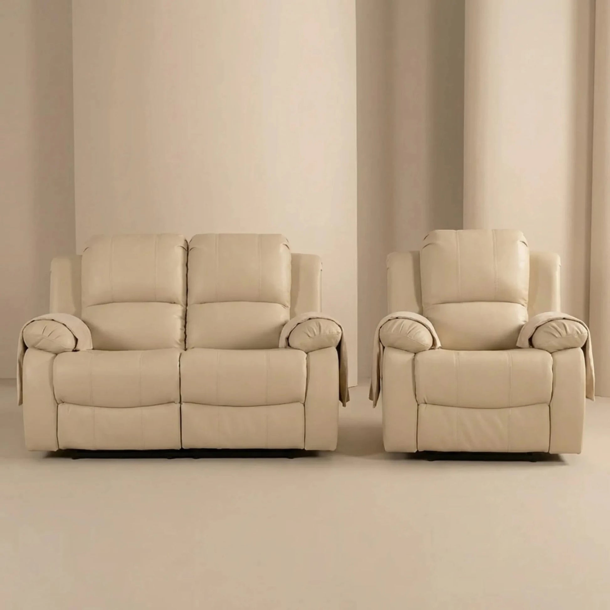 Valencia Cream Leather Electric Recliner 2+1 Sofa Set - Furniture Instore