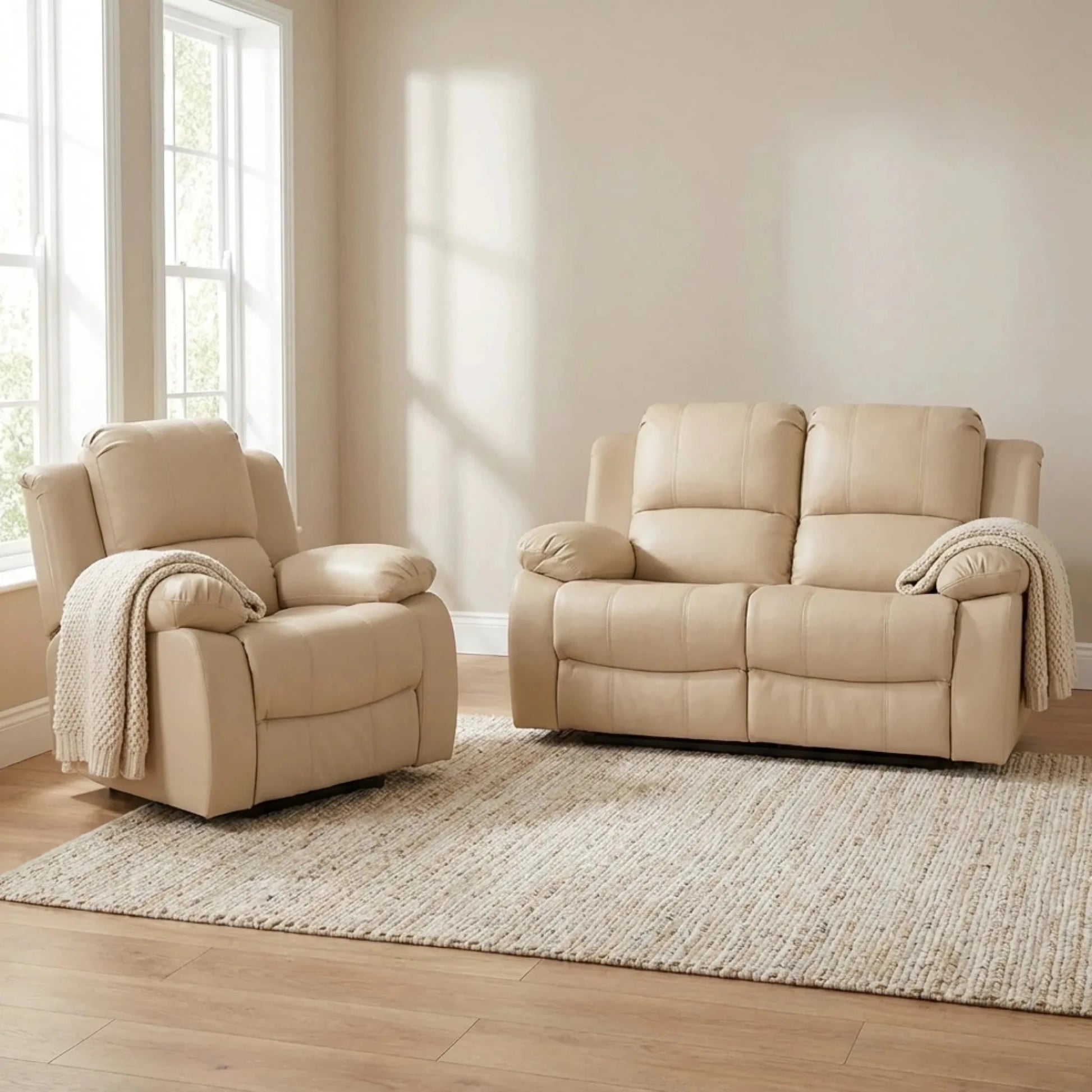 Valencia Cream Leather Electric Recliner 2+1 Sofa Set - Furniture Instore
