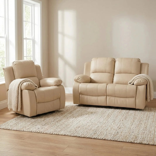 Valencia Cream Leather Electric Recliner 2+1 Sofa Set - Furniture Instore