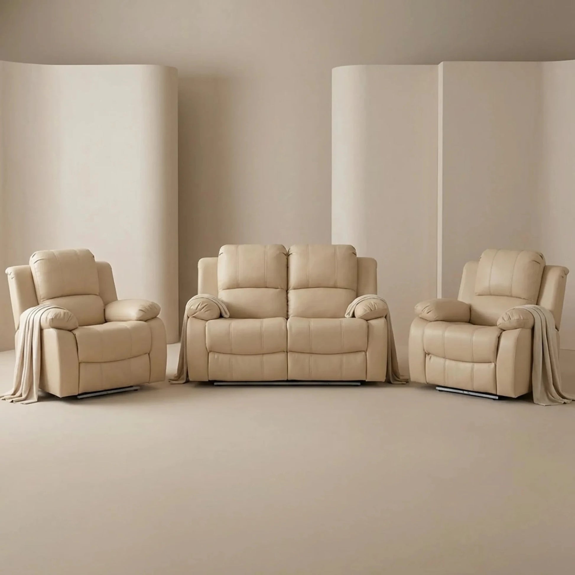 Valencia Cream Leather Electric Recliner 2+1+1 Sofa Set - Furniture Instore