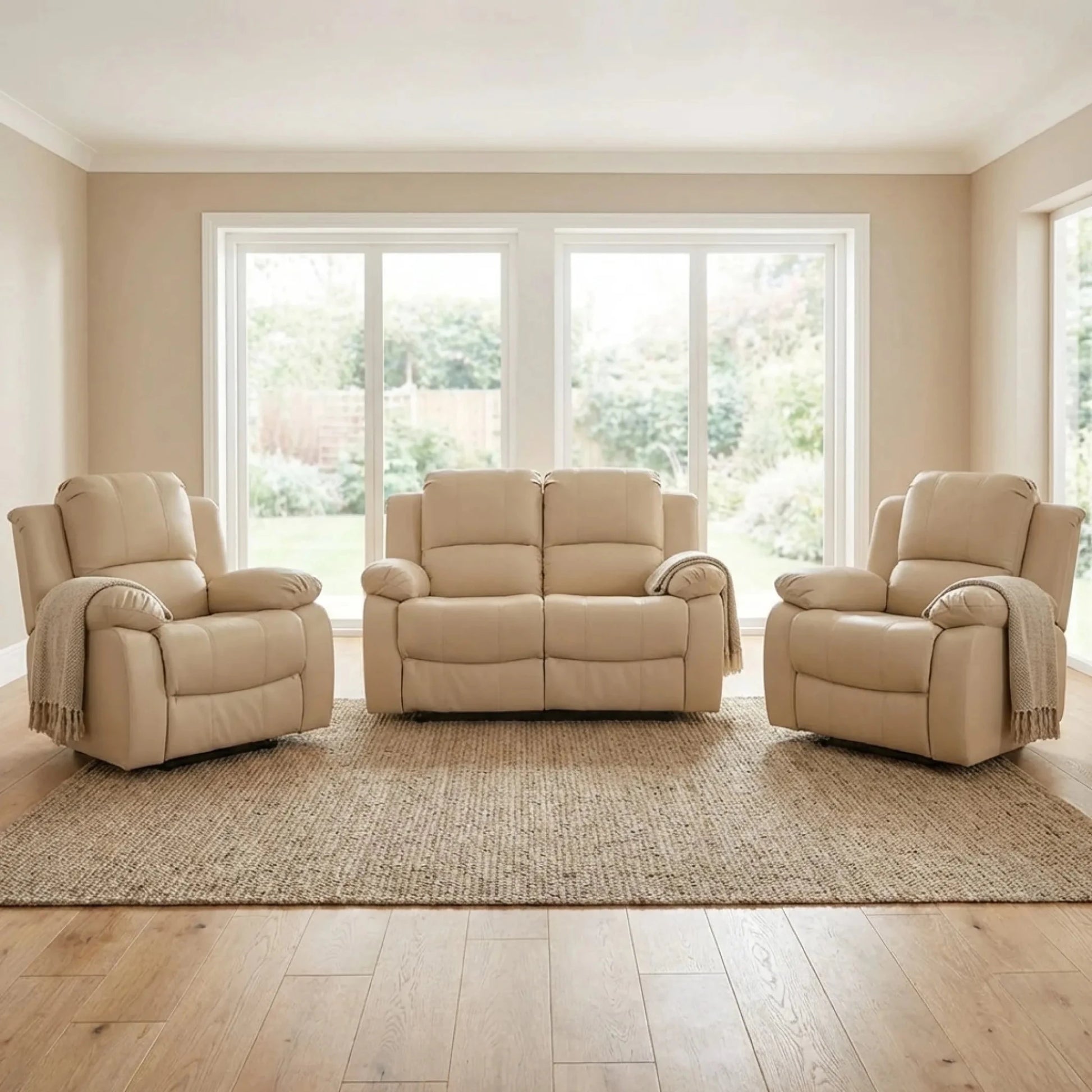 Valencia Cream Leather Electric Recliner 2+1+1 Sofa Set - Furniture Instore