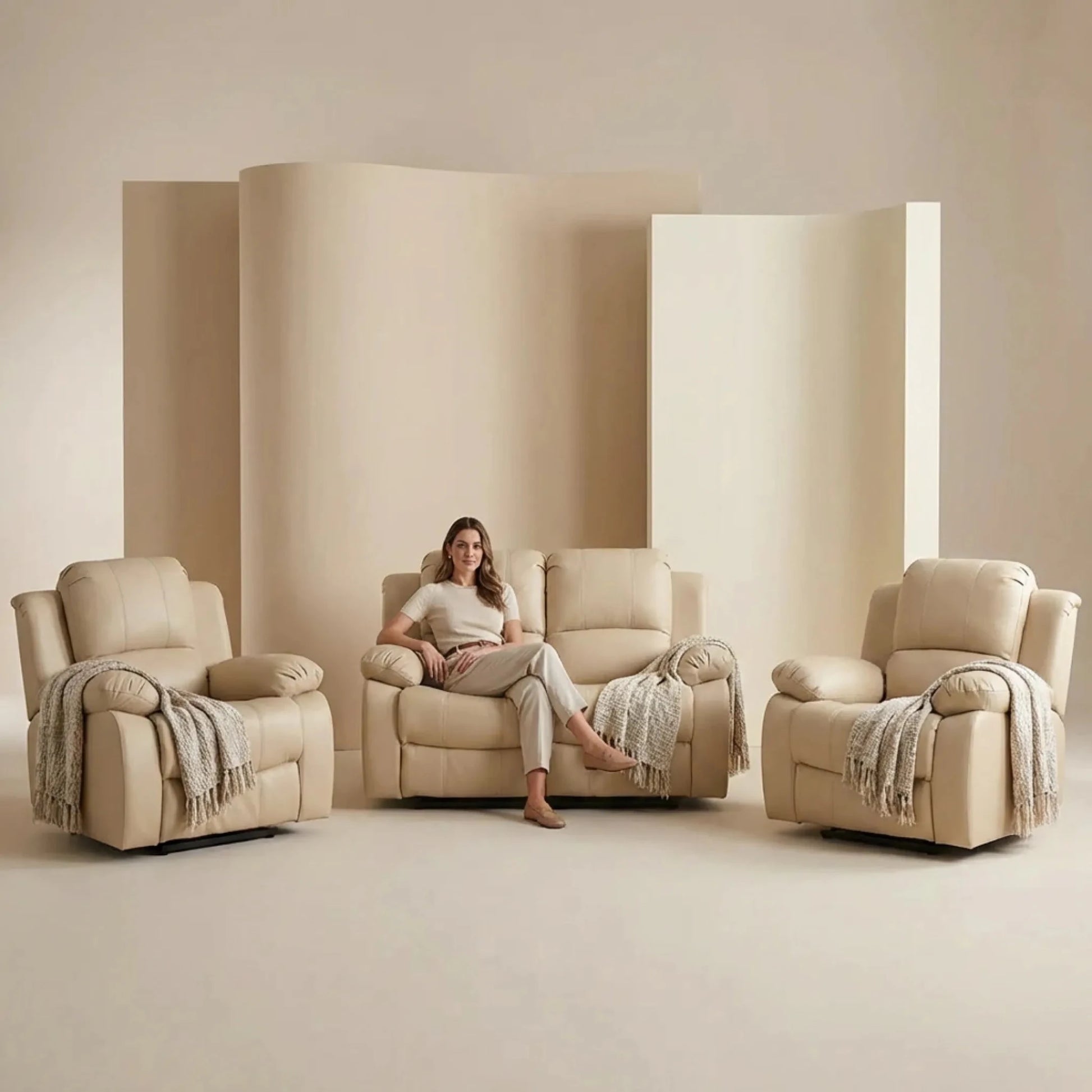 Valencia Cream Leather Electric Recliner 2+1+1 Sofa Set - Furniture Instore