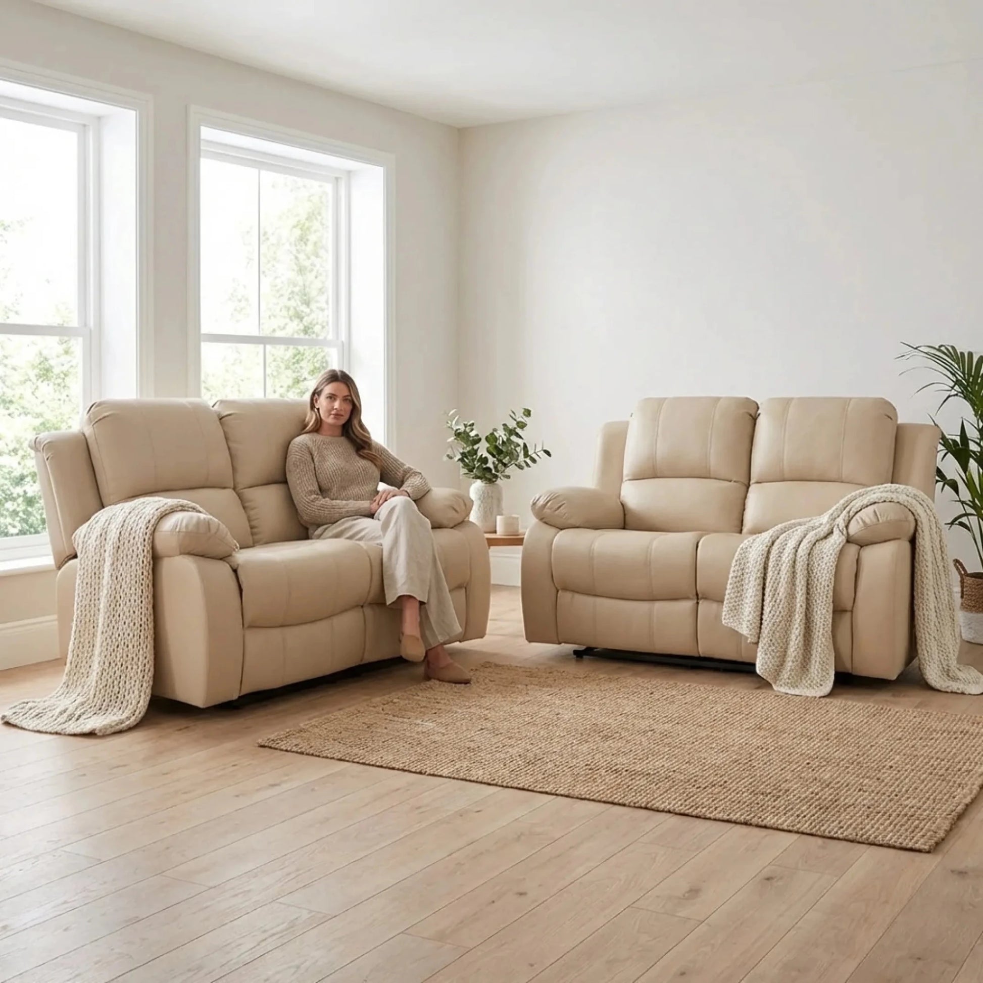Valencia Cream Leather Electric Recliner 2+2 Sofa Set - Furniture Instore