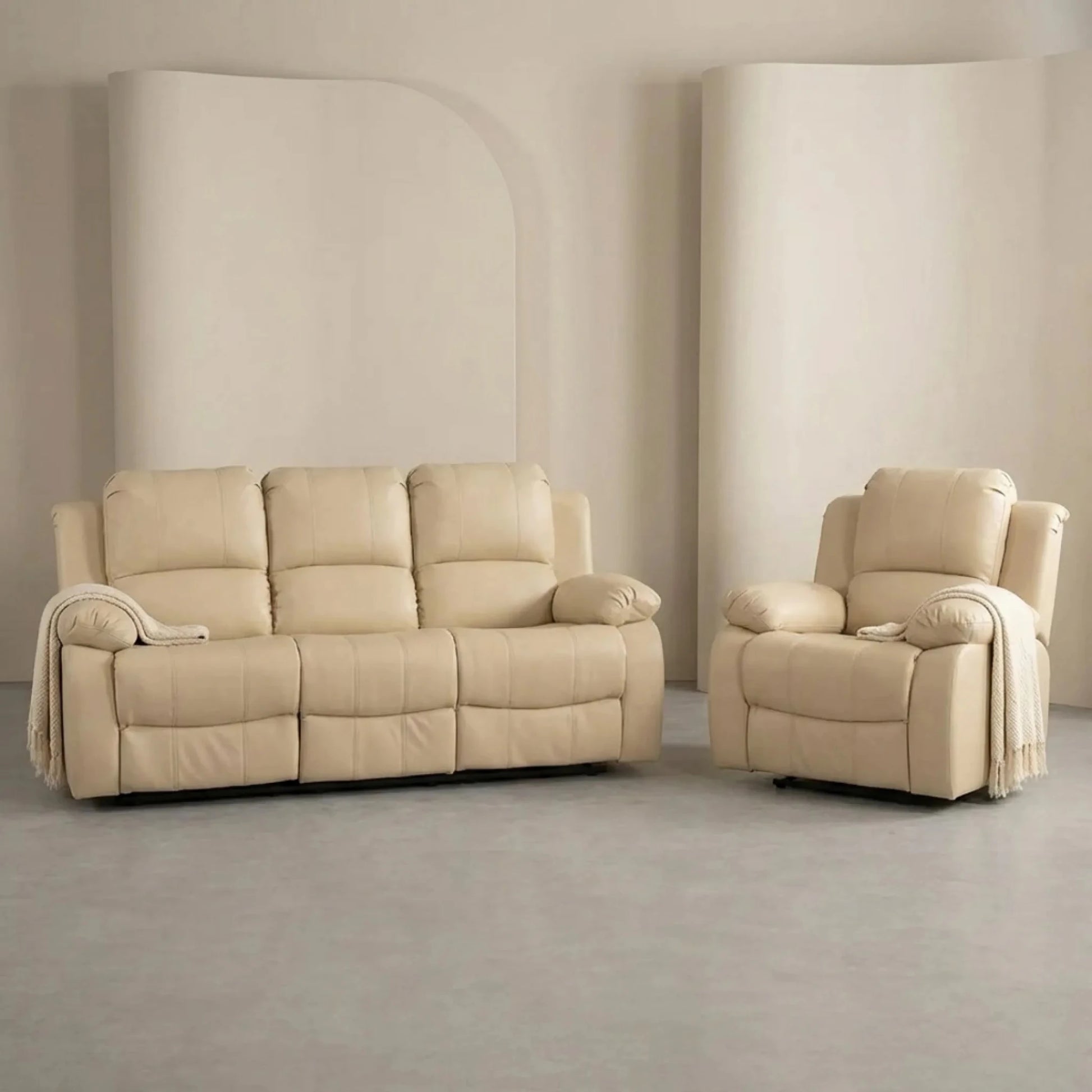 Valencia Cream Leather Electric Recliner 3+1 Sofa Set - Furniture Instore