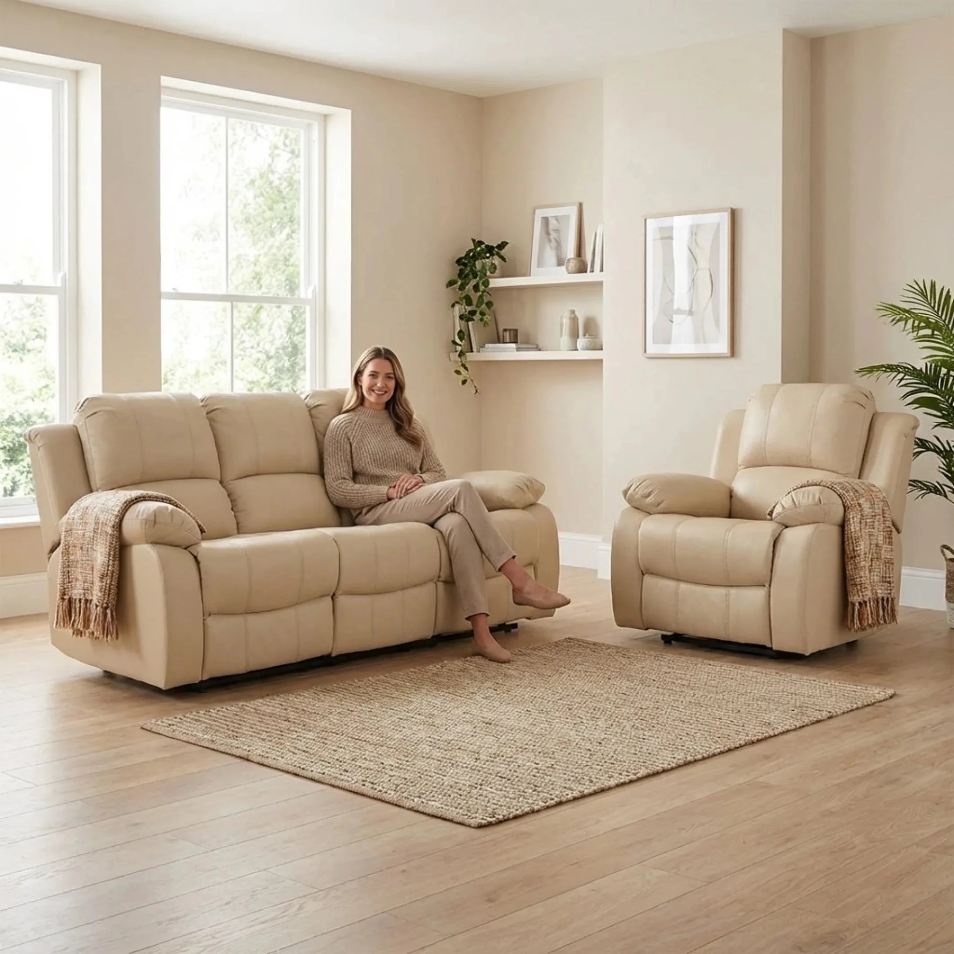 Valencia Cream Leather Electric Recliner 3+1 Sofa Set - Furniture Instore