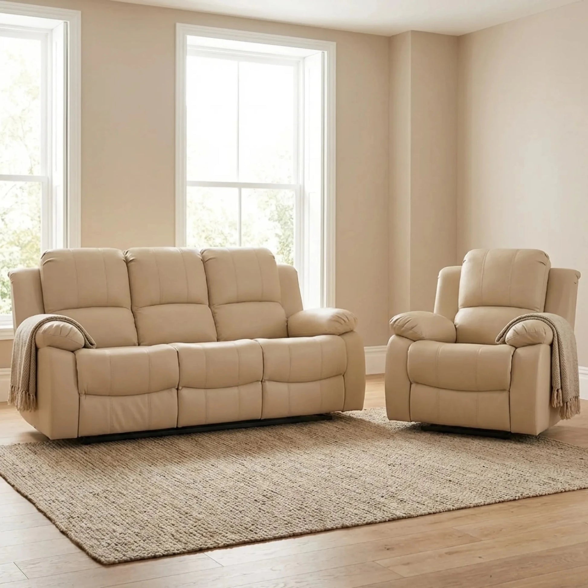 Valencia Cream Leather Electric Recliner 3+1 Sofa Set - Furniture Instore