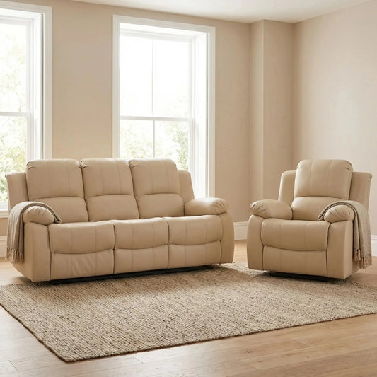 Valencia Cream Leather Electric Recliner 3+1 Sofa Set - Furniture Instore