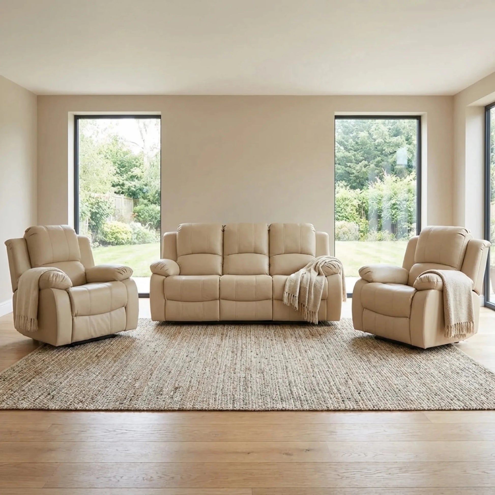 Valencia Cream Leather Electric Recliner 3+1+1 Sofa Set - Furniture Instore