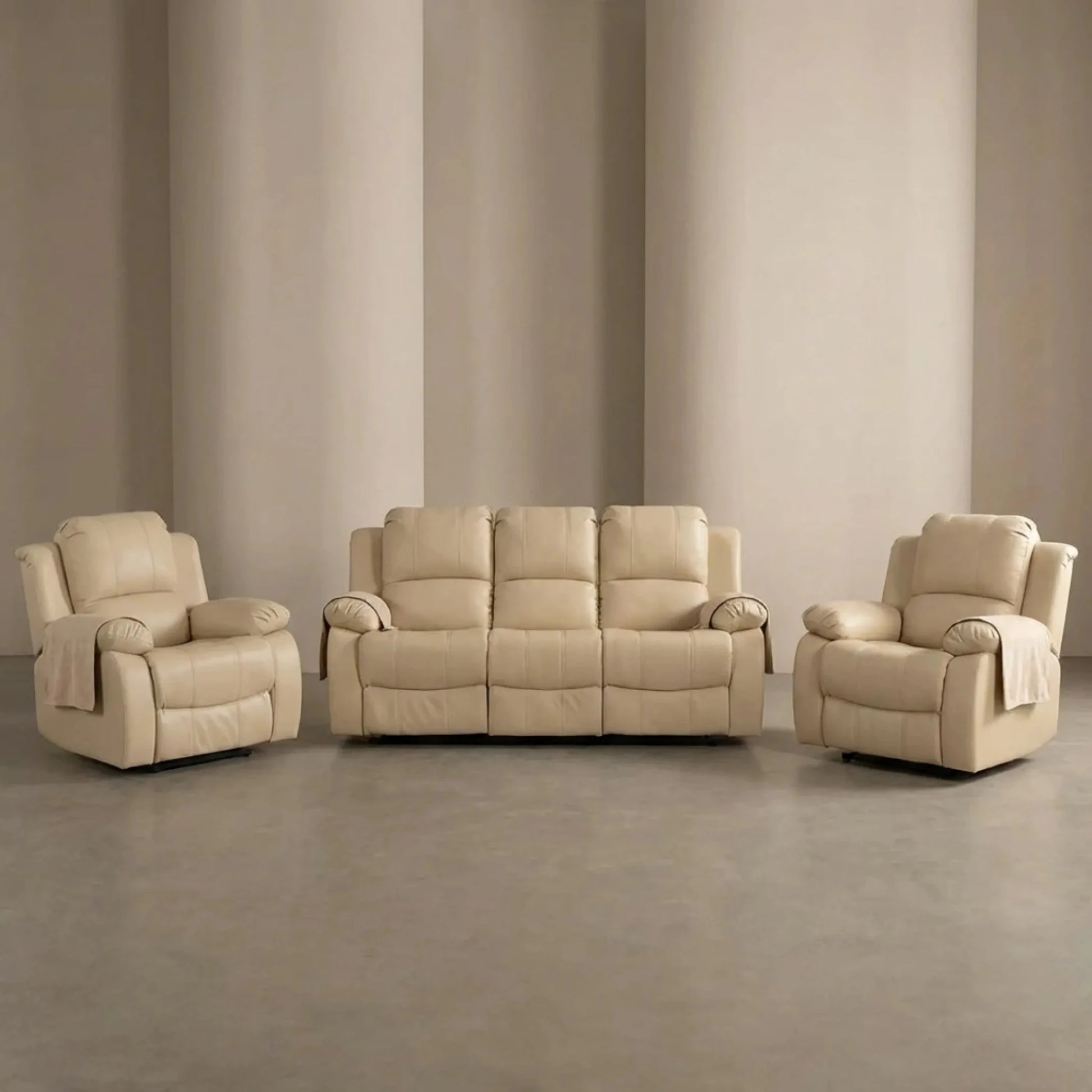 Valencia Cream Leather Electric Recliner 3+1+1 Sofa Set - Furniture Instore