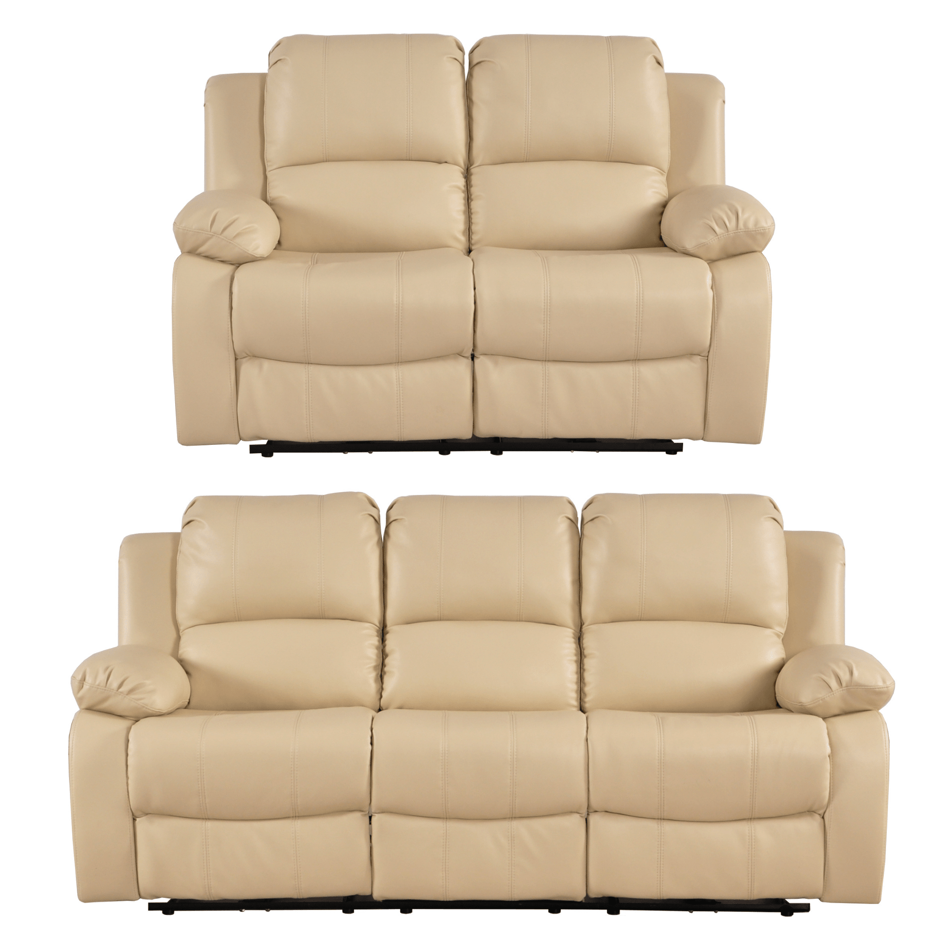 Beige reclining sofa set on a white background