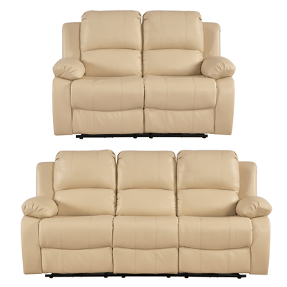 Beige reclining sofa set on a white background