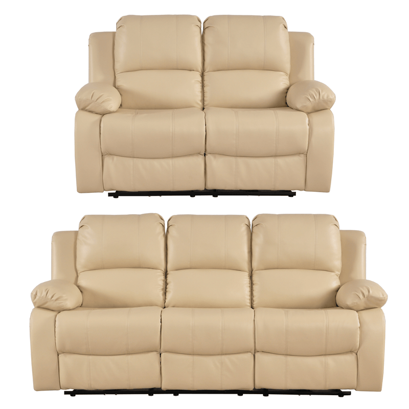 Beige reclining sofa set on a white background