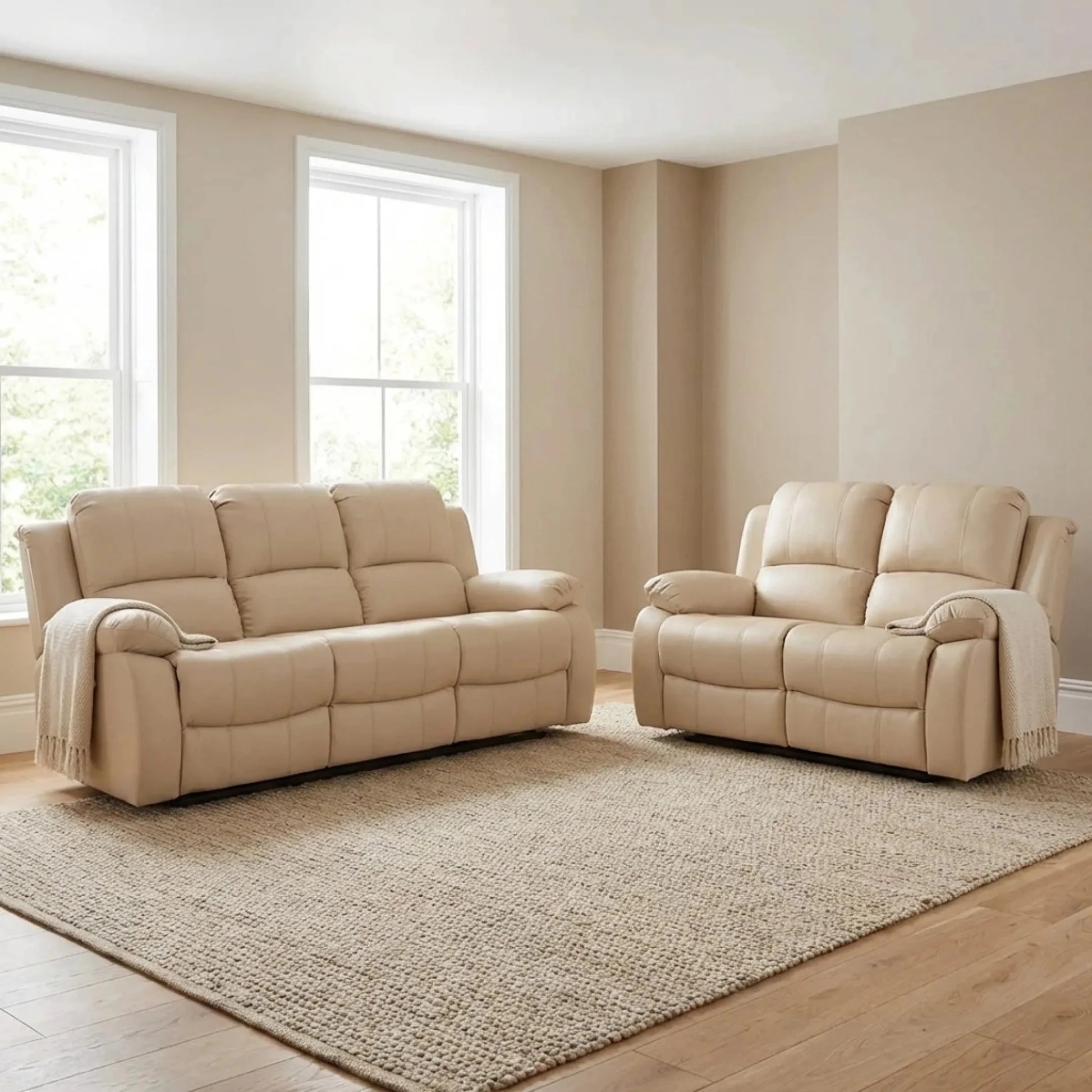 Valencia Cream Leather Electric Recliner 3+2 Sofa Set - Furniture Instore