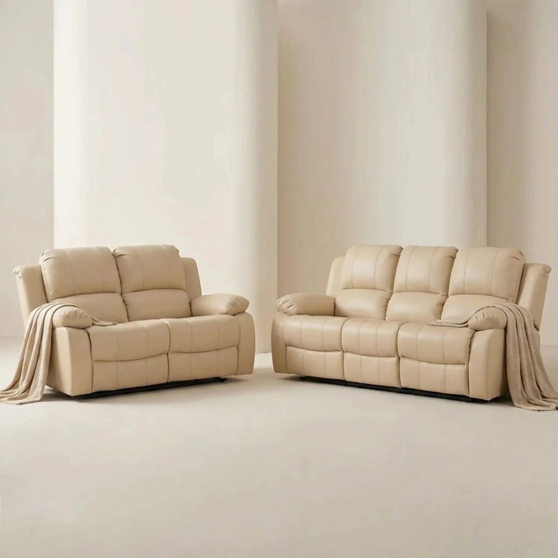 Valencia Cream Leather Electric Recliner 3+2 Sofa Set - Furniture Instore