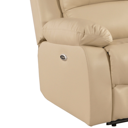 Beige recliner chair with control panel on a white background