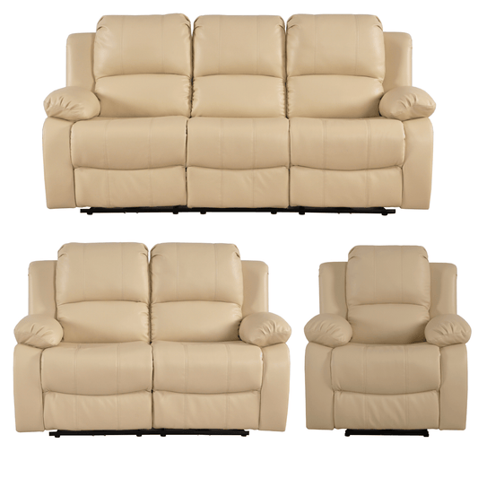 Beige recliner sofa set on a white background