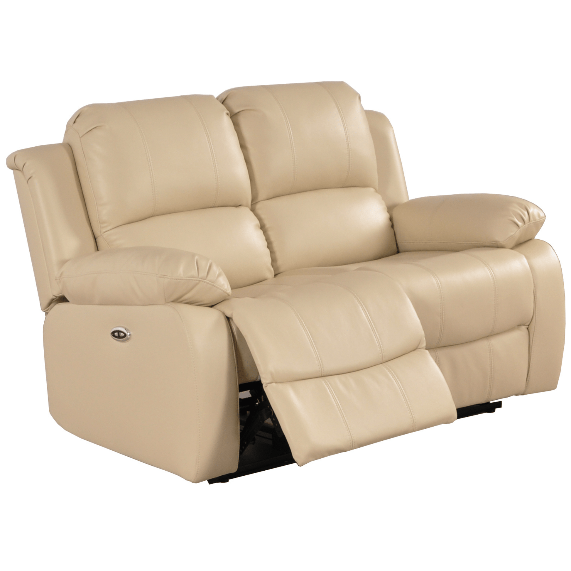 Beige leather reclining sofa on a white background
