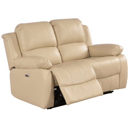 Beige leather reclining sofa on a white background