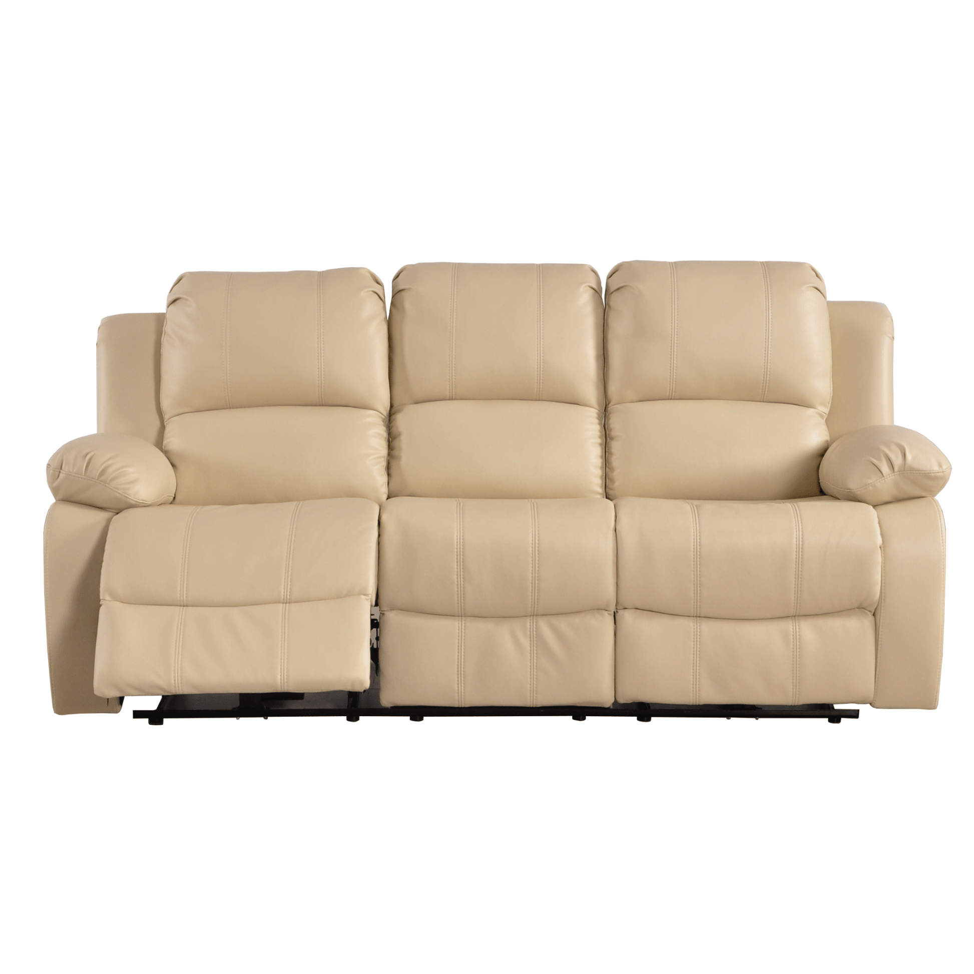 Beige leather reclining sofa on a white background