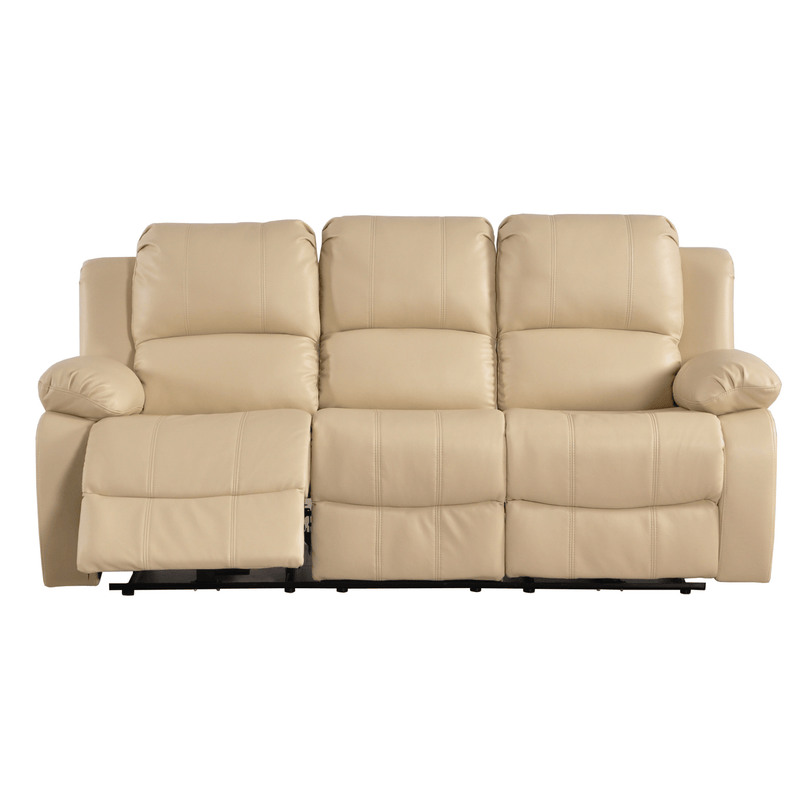 Beige leather reclining sofa on a white background