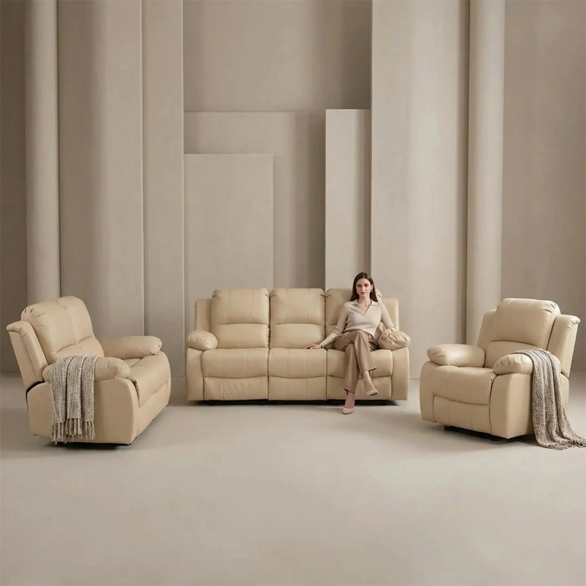 Valencia Cream Leather Electric Recliner 3+2+1 Sofa Set - Furniture Instore