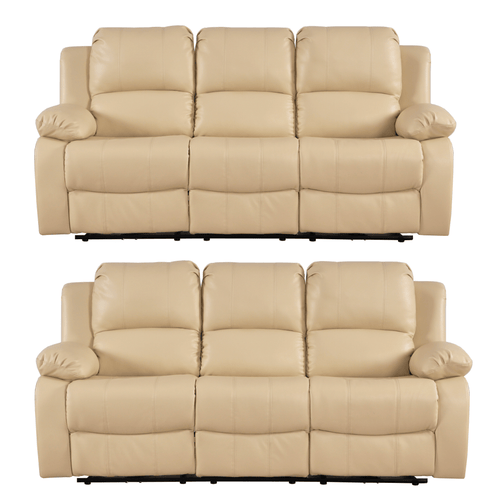 Valencia Cream Leather Electric Recliner 3+3 Seater Sofa Set