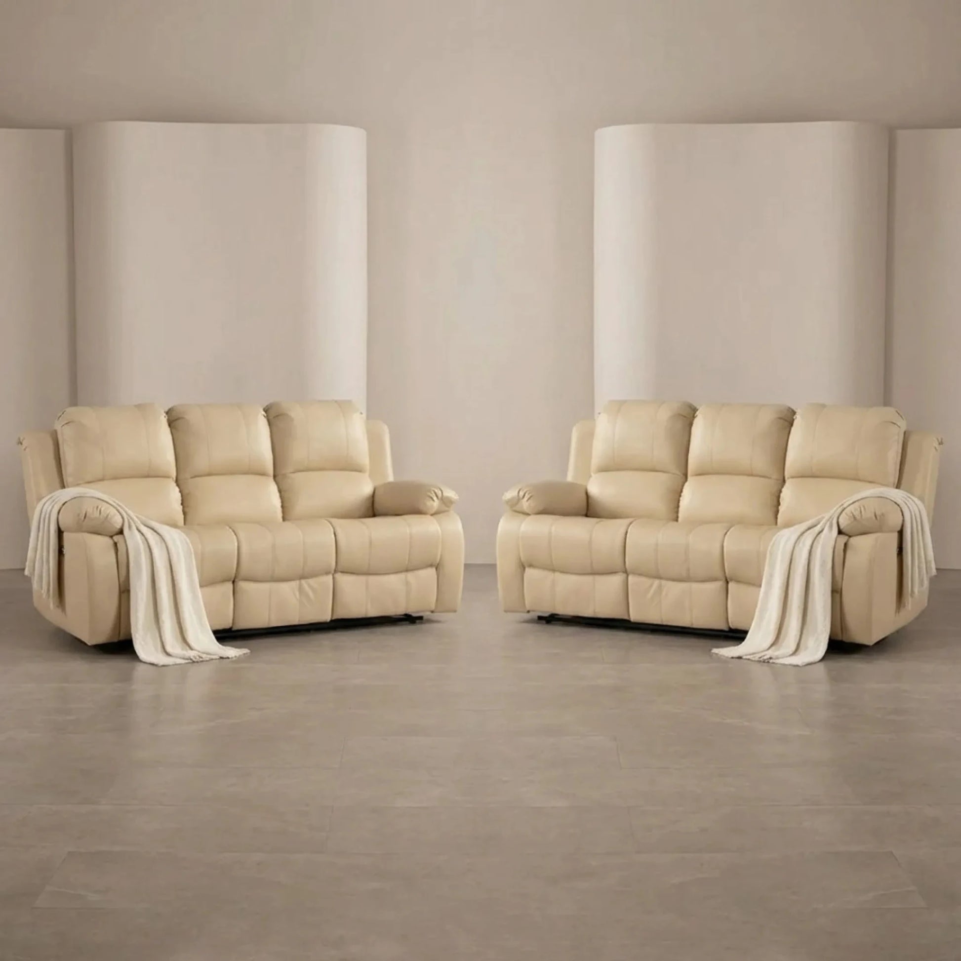Valencia Cream Leather Electric Recliner 3+3 Sofa Set - Furniture Instore