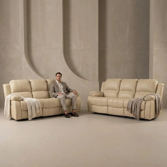Valencia Cream Leather Electric Recliner 3+3 Sofa Set - Furniture Instore