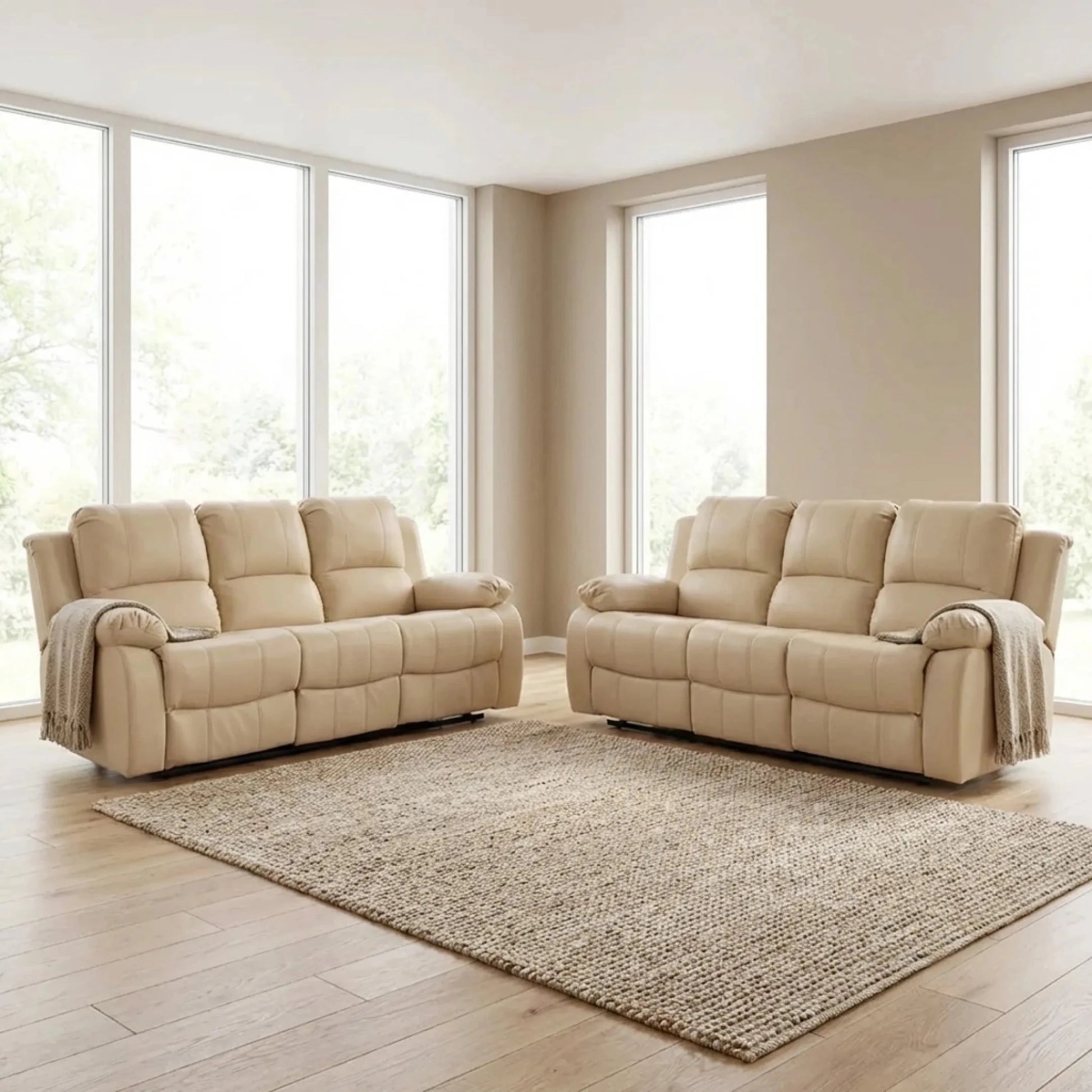 Valencia Cream Leather Electric Recliner 3+3 Sofa Set - Furniture Instore