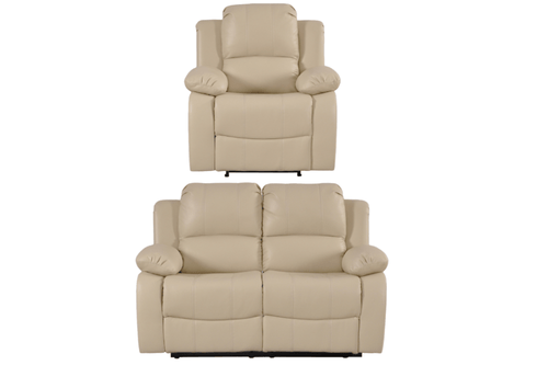Valencia Cream Leather Manual Recliner 2+1 Seater Sofa Set