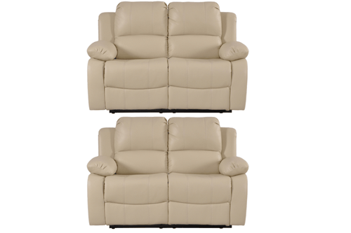 Valencia Cream Leather Manual Recliner 2+2 Seater Sofa Set