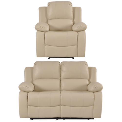 Valencia Cream Leather Manual Recliner 2+1 Seater Sofa Set