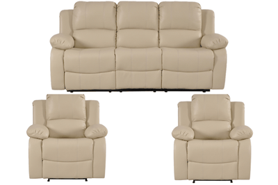 Valencia Cream Leather Manual Recliner 3+1+1 Seater Sofa Set