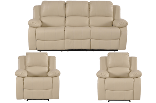 Valencia Cream Leather Manual Recliner 3+1+1 Seater Sofa Set
