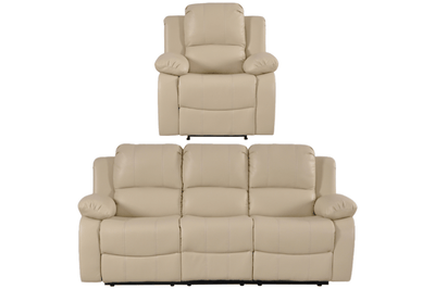 Valencia Cream Leather Manual Recliner 3+1 Seater Sofa Set